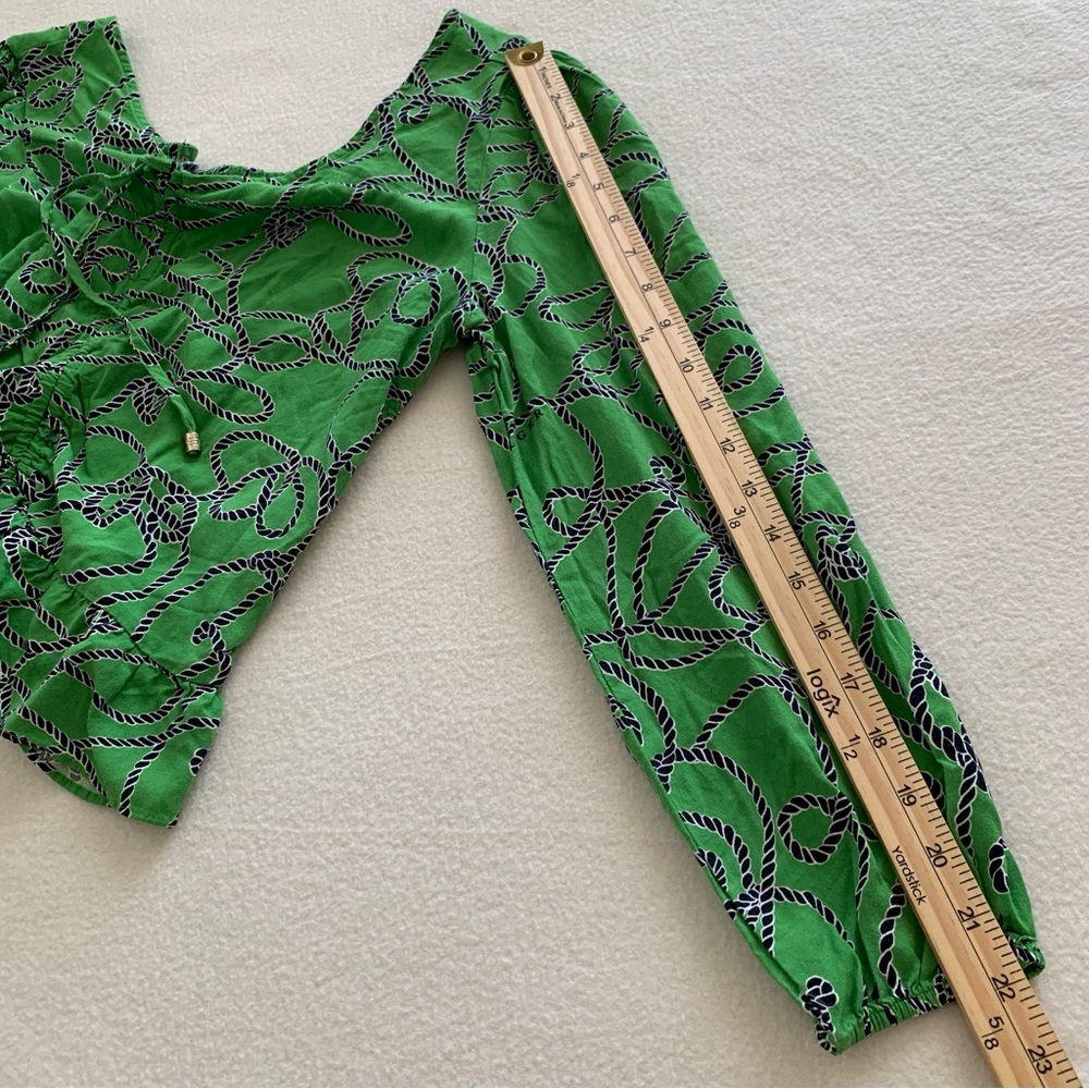Tommy Hilfiger Top Women's Long Sleeve V Neck Smocked Back Crop‎ Green Size S - Picture 12 of 16